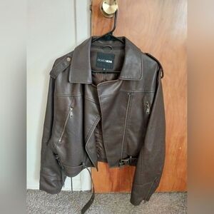 Fashion Nova Brown Moto Faux Leather Jacket with Sleek Finish Size 1X